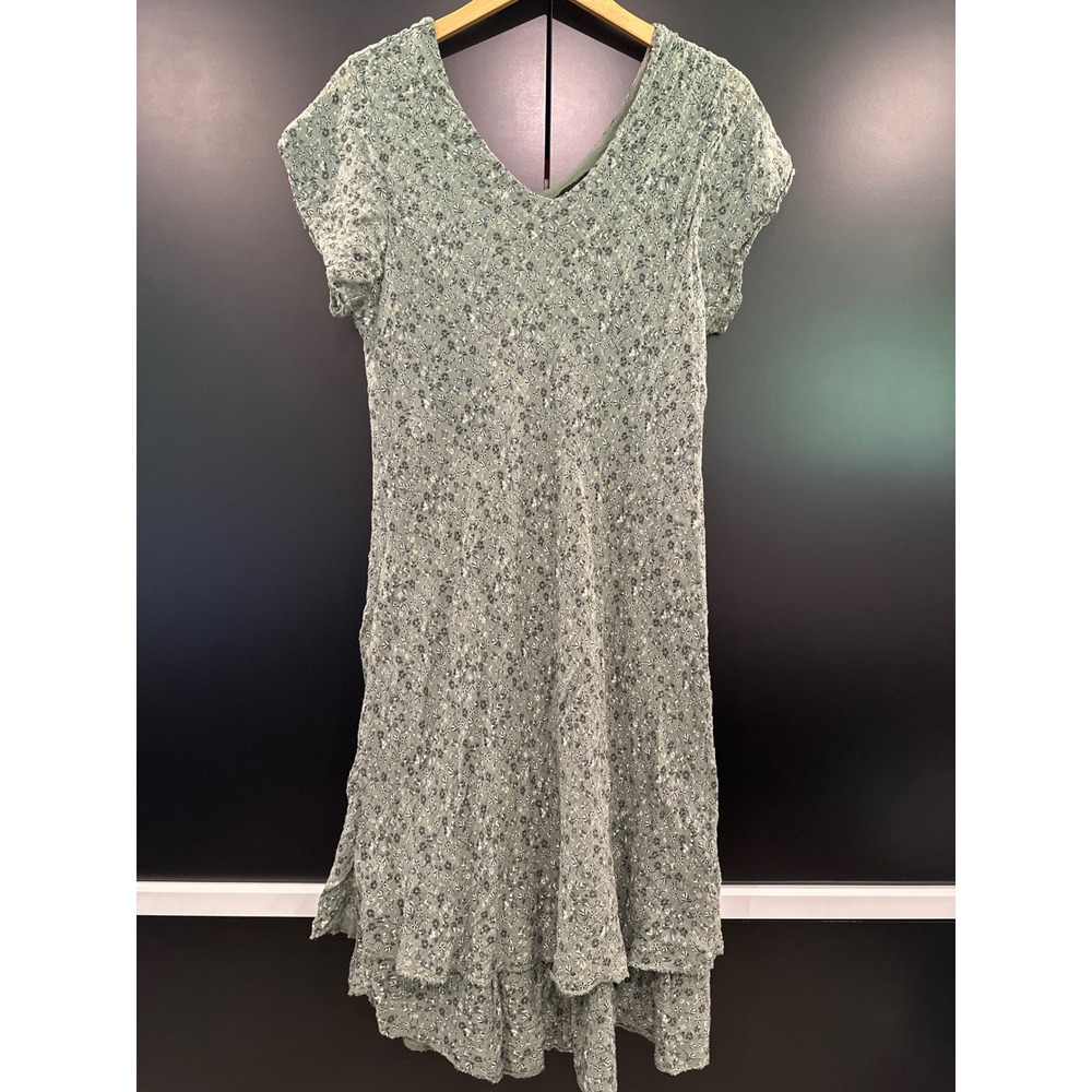 Bella Amore Italy Sage Green Floral Cotton Tiered Midi Dress L/XL CA61612
